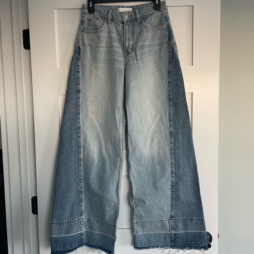 Zara Combined Two-Tone High Waist Wide Leg Jeans